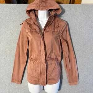 SO Pink Rose Utility Jacket Hooded Casual Cotton Blend Women's Small